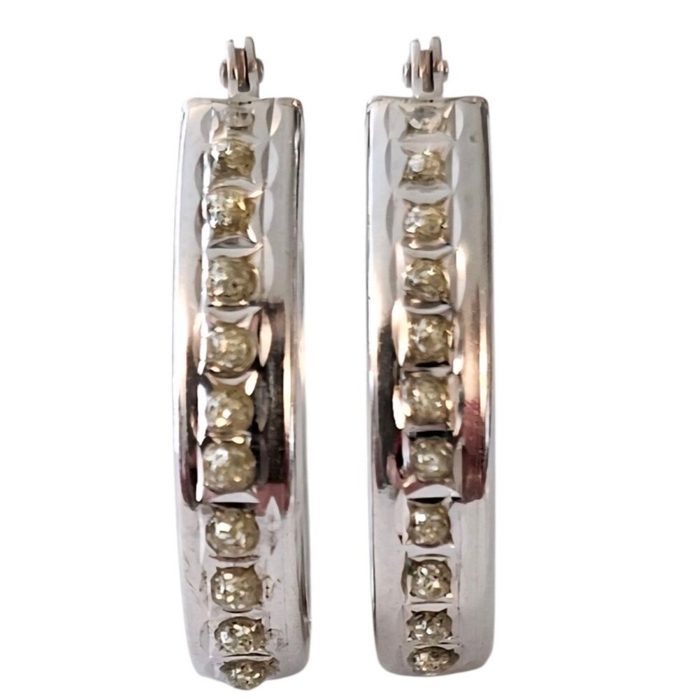14K White Gold Hoops Oval Earrings